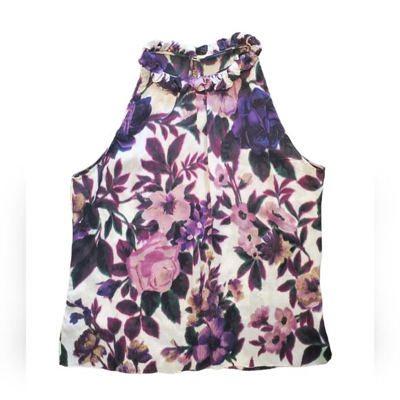 EUC Women's Ellie Tahari Early 2000s Purple Flower Silk Halter Top Sz S supposed - Picture 1 of 6